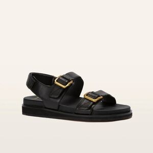 Frankie4 Thompson Black Sandals with Gold Accents